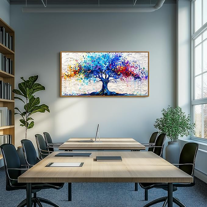 SERIMINO Tree of Life Framed Wall Art Prints, Colorful Tree Abstract Large Artwork, Nature Plant Canvas Art Wall Decor, Modern Graffiti Aesthetic Wall Pictures for Living Room Bedroom Office 24"X48"