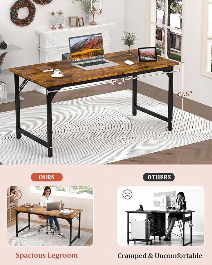 Computer Desk, 47.2" Office Desk, Extra Wide 23.62” Deep Desktop, 0.59” Thick Heavy-Duty Home Office Desks, Office Table with Steel Frame, Modern Wood PC Desk for Bedroom Study Writing Gaming Work