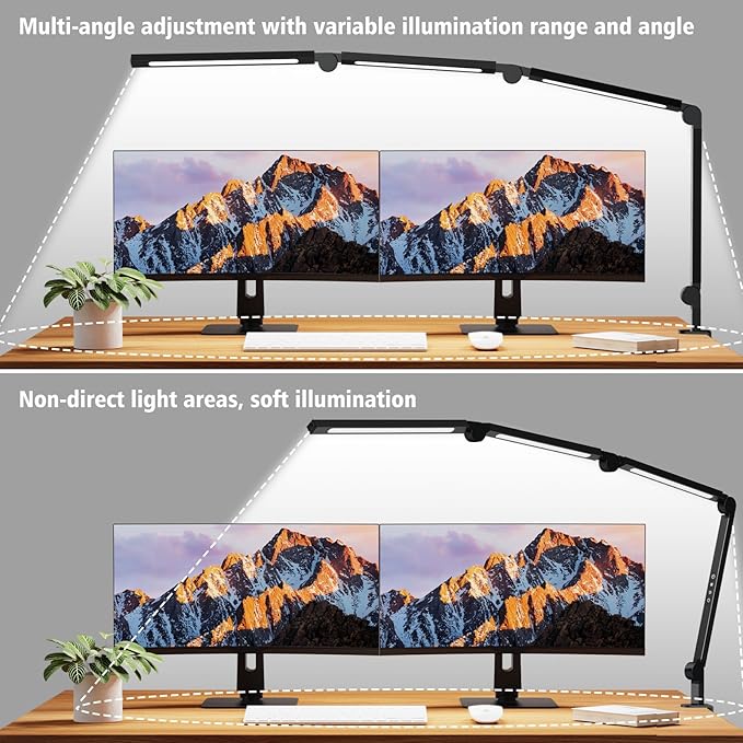 AILBTON Bright LED Desk Lamp with Clamp,Eye Caring Architect Led Desk Lights with Adjustable Swing Arm for Office Home,Dimming and Tempering Led Table Light