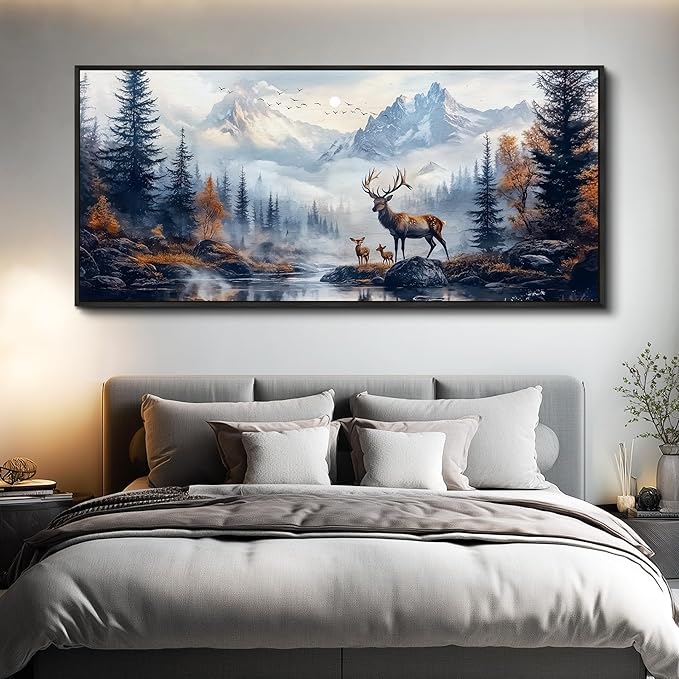 KELIYUAN Large Canvas Lushan Mountain Scenery Wall Art For Living Room Black Framed Wall Decorations For Bedroom Office Murals Printed Artworks Restaurant Wall Artwork Home Decor Aesthetics 32"X72"