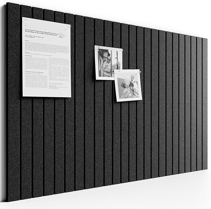 Bumusty Large Cork Board Alternative-36 x 24" Felt Bulletin Board Tiles, with 30 Pushpins, 40 Adhesive Tabs, 6-Pack Slat Wall Paneling, Cork Boards for Office Push Pin Board Felt Board-Charcoal Gray