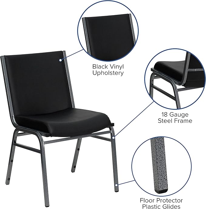 Flash Furniture 4 Pack HERCULES Series Heavy Duty Black Vinyl Stack Chair