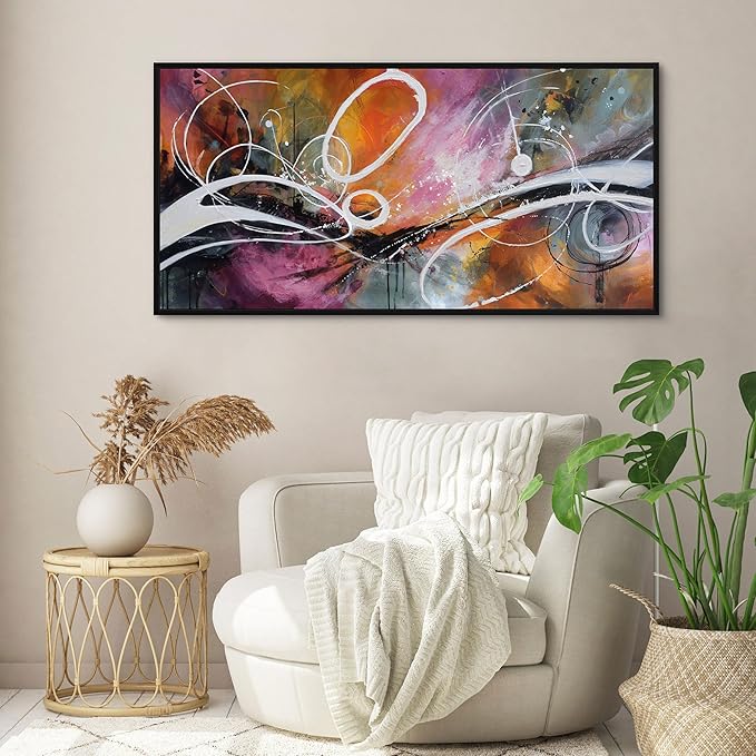 yiijeah Purple Wall Decor Bedroom Canvas Abstract Bathroom Art Picture Items for Women Framed Artwork Print 40x20 Inches