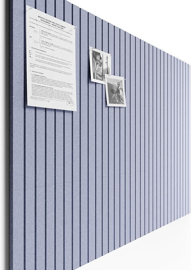 Bumusty Large Cork Board Alternative-48 x 36" Felt Bulletin Board Tiles, with 30 Pushpins, 70 Adhesive Tabs, 12-Pack Slat Wall Paneling, Cork Boards for Office Push Pin Board-Soft Periwinkle