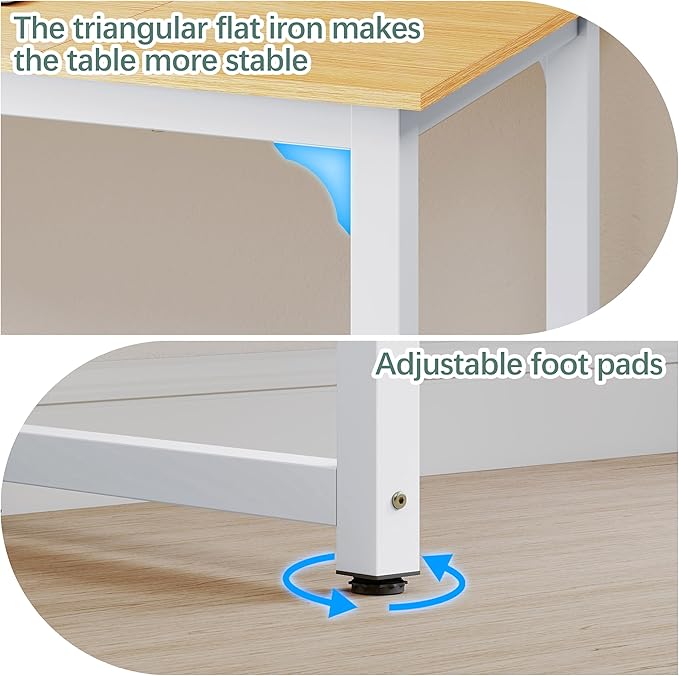 NSdirect Modern Computer Desk 63 Inch Large Office Desk, Writing Study Table for Home Office Desk Workstation Wide Metal Sturdy Frame Thicker Steel Legs, White