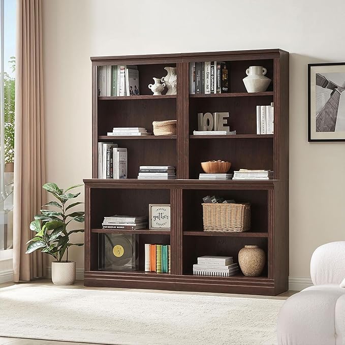 JAHRSTIM Halston Multi-Depth Bookcase, Adjustable Storage Open Display Shelving Unit for Home and Office Space, 31.5”L x 15.75”W x 72.8”H, Dark Cherry