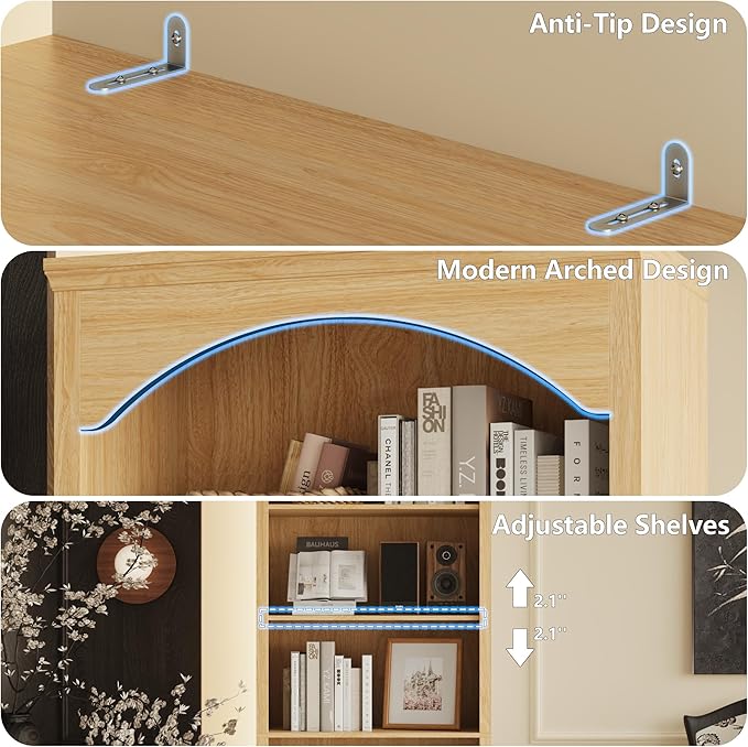 71" H Tall Bookshelf and Bookcase, Farmhouse Book Shelf with 5-Tier Open Shelves, Wooden Bookcase Freestanding Display Bookshelves for Bedroom, Living Room, Natural Wood