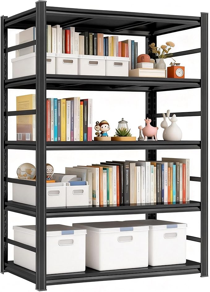 Book Shelf, 5 Tier Metal Wide Bookshelves, 78" H, Heavy Duty Bookcase, Adjustable Bookshelf, Tall Book Shelf for Living Room & Offices and Library (77" H*47" W*18" D)