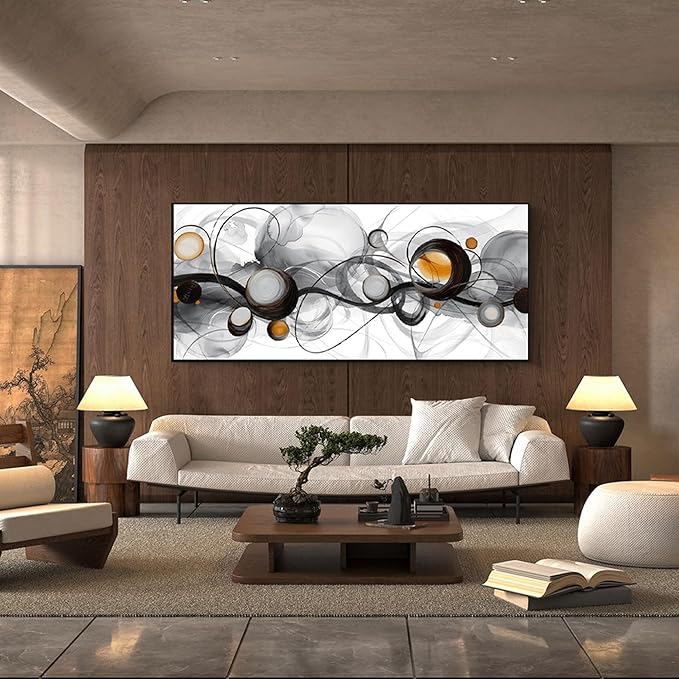 XLSJERST Wall Art for Living Room Picture - Extra Large Abstract Cavnas Artwork for Walls Black and White Minimalist Modern Framed Painting Home Decor - 86x39 Inches