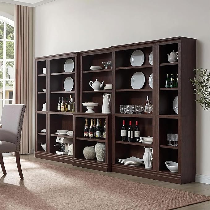 JAHRSTIM Halston Standard Bookcase, Adjustable Storage Open Display Shelving Unit for Home and Office Space, 31.49”L x 13.77”W x 72.8”H, Dark Cherry