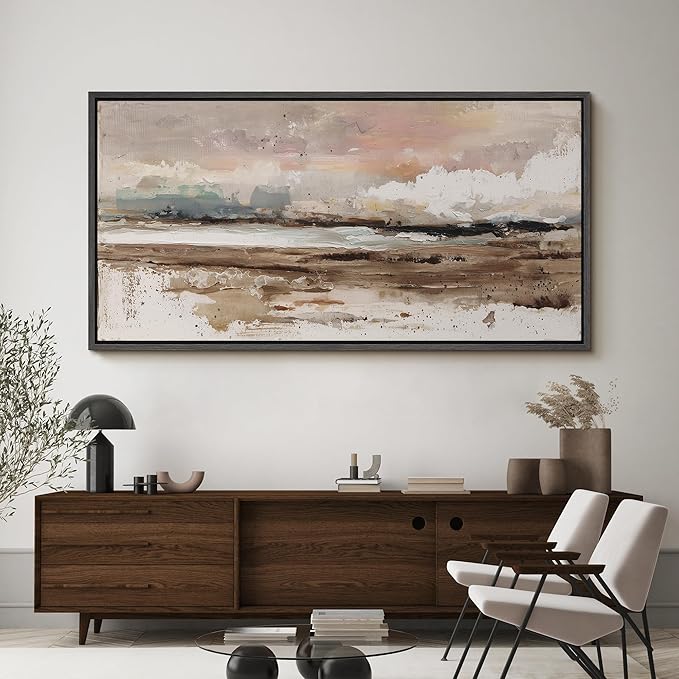 SIGNFORD Extra Large Framed Canvas Coastal Horizon Abstract Illustrations Modern Art Calm Warm for Living Room, Bedroom, Office - 60"x30"
