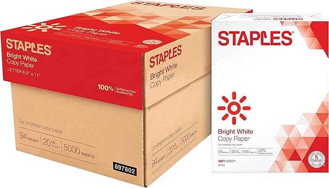 Staples Multipurpose Copy Printer Paper, 20 lb, 8.5 x 11 Inches, 10 Reams, 94 Bright, White