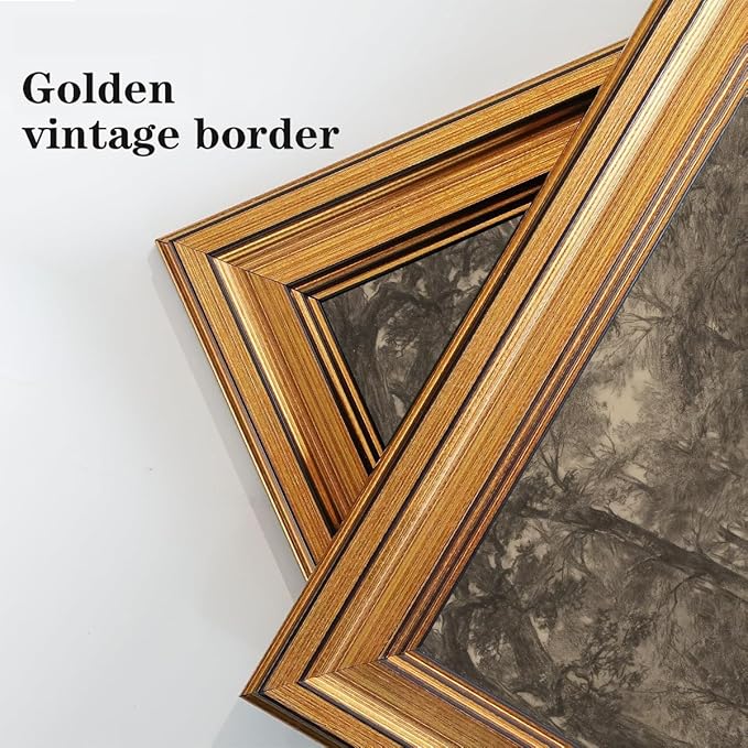 Gold Framed Wall Art Vintage Canvas Wall Art Nature Charcoal Landscape Path Forest Artwork Prints Picture for Living Room Bedroom Farmhouse Bathroom Office Decor, 12x16