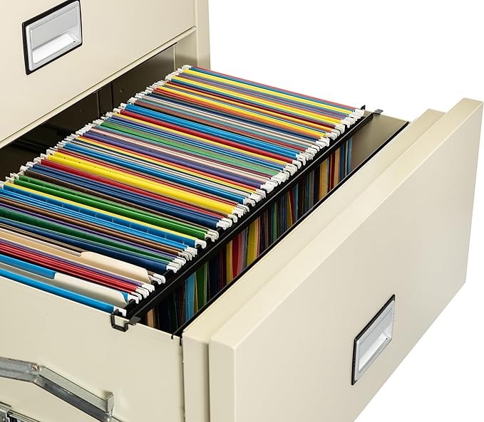 31 inch Wide 4-Drawer Lateral Fireproof File Cabinet – Legal and Letter Size Filing – Key Lock – Water Resistant – Fire Safe and Impact Rated – Putty Finish – Model LAT4W31P