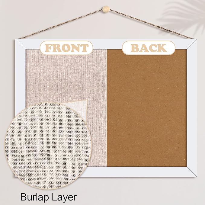 Teling 6 Pack Wood Bulletin Boards with Linen 12''x 16'' Cork Board for Walls with 60 Pushpin Decorative Wood Framed Display for Classroom School Office Bedroom (White)