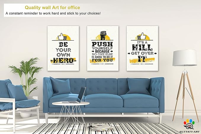 Office 3 Panel Motivational Wall Art - Inspirational Quotes Canvas for Home Decor, Positive Entrepreneur Words Poster Frame for Company 24"x36"x3Pcs