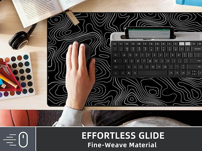 Extra Large Gaming Mouse Pad with Black Topographic, XXL Mousepad, Big Mouse Mat Desk Pad, Non Slip Keyboard Pad for Gaming Computer Laptop PC Office Desk Accessories