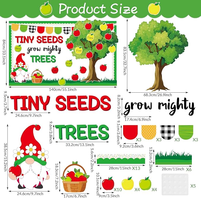 Apple Tree Bulletin Board Inspirational First Day of School Spring Classroom Trees Bulletin Board Decoration Growth Tree Writable Apple Paper Cutout for Religion Chalkboard Decor Wall Door Supplies