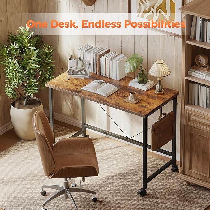 Mericonia 32 inch Rolling Computer Desk with Wheels, Gaming Desk for Small Spaces, Modern Simple Style Table for Home Office, Study Writing Table