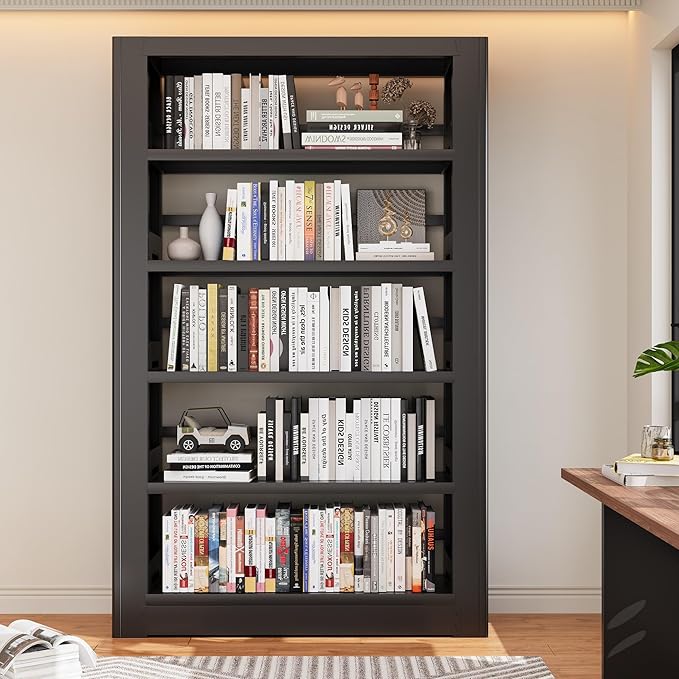 Metal Bookshelf,69" Tall Wide Industrial Bookshelf,5-Tier Sturdy Bookcase with Adjustable Shelves,Heavy Duty Strong open bookshelf,Black Bookcase with 6 Shelves for Office, Living Room, Library