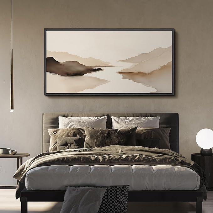 SIGNFORD Extra Large Framed Canvas Print Wall Art Abstract Neutral Mountain Lake Landscape Illustrations Modern Art Calm Warm for Living Room, Bedroom, Office - 60"x30"