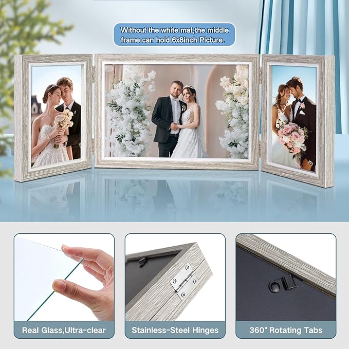 ZEEYUAN 4x6 & 5x7 Desktop Hinged Foldable Picture Frame Gifts for Mom Mother, Mothers Day Photo Frame Gifts for Mom from Daughter Son, Collage Multiple Picture Frames Desk Display with Glass Front