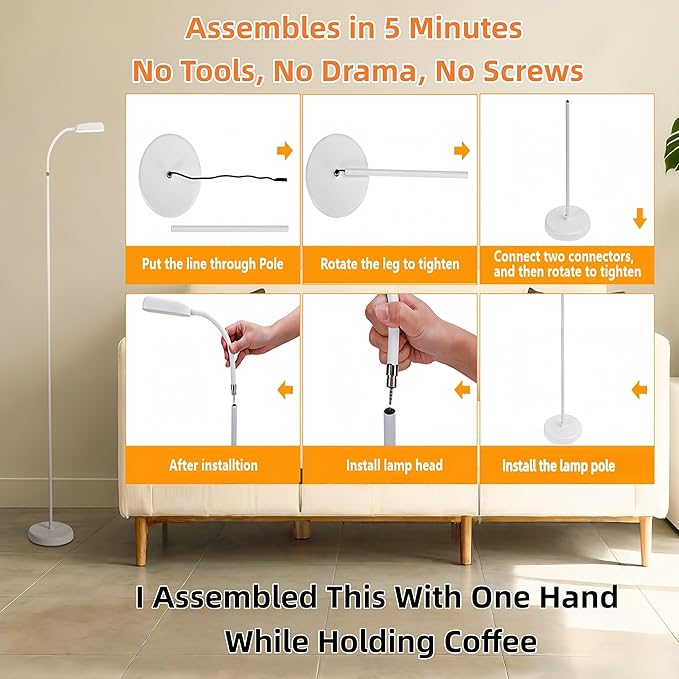 Cordless Floor Lamp, 5000mAh Rechargeable Battery Operated Floor Lamp, Adapter Included, Portable, Touch Control for Bedroom Reading Camping, Gooseneck, 3 Color Temperatures Emergency Lighting