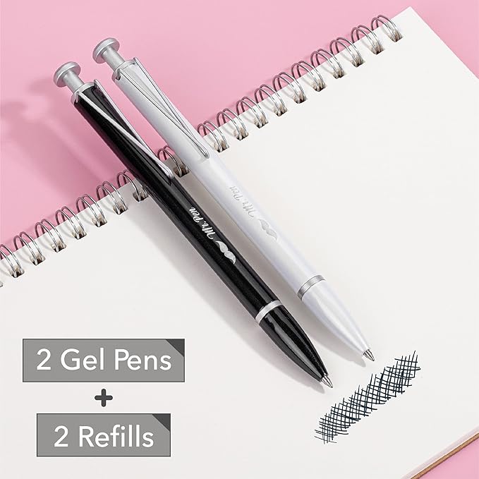 Mr. Pen- Metal Retractable Gel Pens, 2 Pack, Black Ink, 2 Refills, Fine Point 0.7 mm, Fast Dry, Smooth Writing, Cute Pens for Drawing, Writing Planner and School Supplies