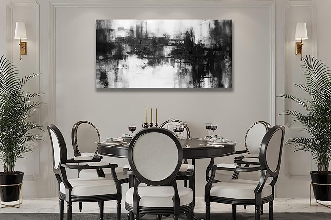 VHMING Black Abstract Wall Art Decor Black and White Painting Pop Culture Wall art Rock Room Decor Art Canvas Wall Decoration Artwork for Bedroom Home Office Dining Room Decoration 29"x58"