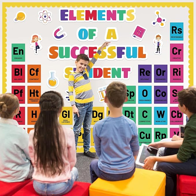 Science Chemistry Bulletin Board Decorations Set Chemistry Periodic Table Poster Bulletin Board Kit Paper Cutouts for Back to School Classroom Laboratory Home Wall Door Decor Supplies