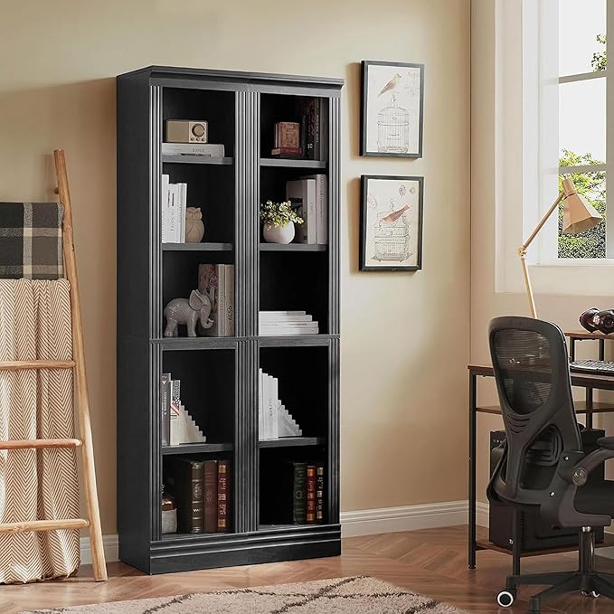 JAHRSTIM Halston Narrow Bookcase, Adjustable Storage Open Display Shelving Unit for Home and Office Space, 14”L x 15.75”W x 72.50”H, Black