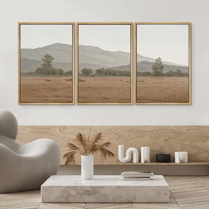 SIGNWIN Framed Canvas Print Wall Art Set Rustic Mountain Landscape in Earth Tones Illustrations Modern Art Decorative for Living Room, Bedroom, Office - 16"x24"x3 Natural