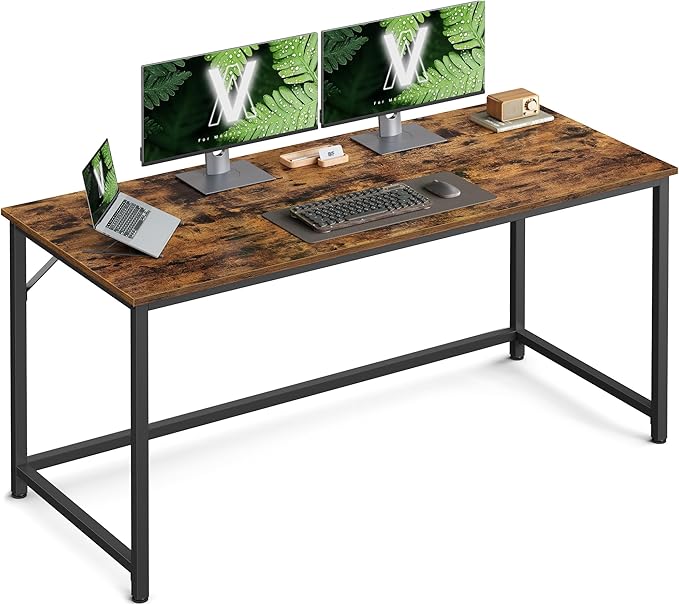 VASAGLE Computer Desk, Office Work Desk, 53.1 x 23.6 x 29.9 Inches, for Study, Bedroom, Home Office, Living Room, Rustic Brown and Ink Black ULWD043B01