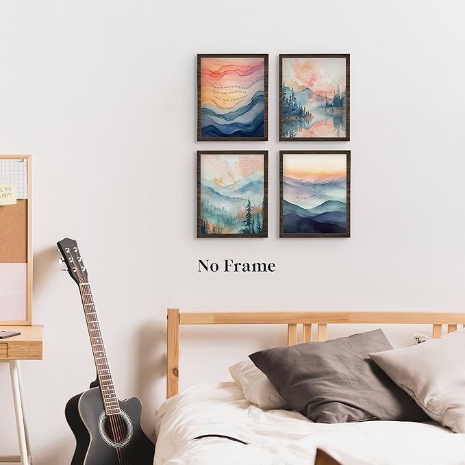 QLMX Inhale Exhale Mental Health Wall Art Prints Set of 4, Watercolor Abstract Prints for Wall Decor, Therapy Office Decor, Calming Breathe Poster for Therapy Counselling Room 8”x10” Unframed
