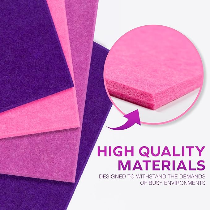 Bulletin Board 40x30in, 12 Count 9.8 x 9.8in Felt Wall Tiles with Removable Adhesive Tape, Cork Board Alternative for Walls, Wall Decor, Kids Art Display, Kids Room (Magenta Ombre Collection)