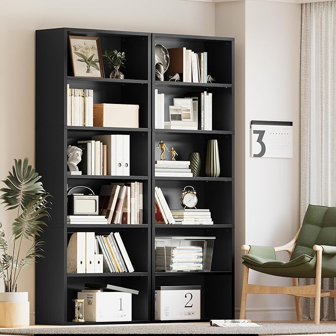 YESHOMY Industrial 6 Tier Bookcase, 71" Tall Black Bookshelves Open Frame, Basic Floor Standing Bookcases & Bookshelf for Home Office, Living Room, Bed Room