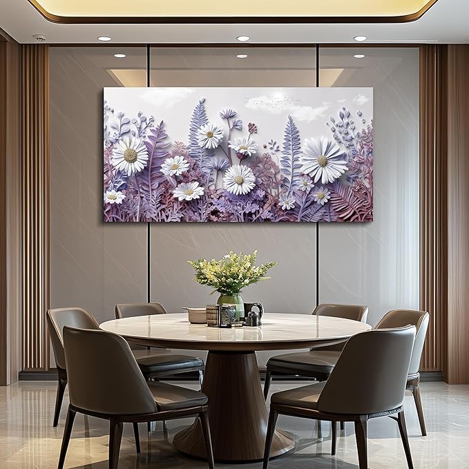 QIYILEXWART Large Wall Decor For Living Room Canvas Wall Art For Office Modern Wall Decorations For Bedroom Daisy Fern Landscape Painting Farmhouse Pictures Artwork Room Home Decor 24x48 In