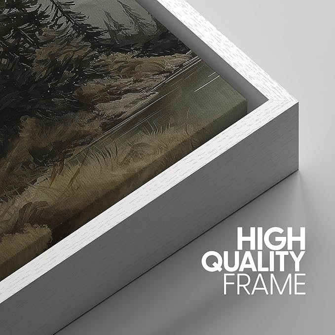 SIGNWIN Framed Canvas Print Wall Art Set Tranquil Pine Forest Mountain Lake Landscape Illustrations Modern Art Decorative Nordic Abstract for Living Room, Bedroom, Office - 16"x24"x3 White