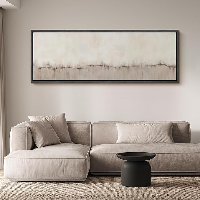 SIGNFORD Large Framed Canvas Minimalist Neutral Soundwave Abstract Illustrations Modern Art Calm Warm for Living Room, Bedroom, Office - 60"x20"