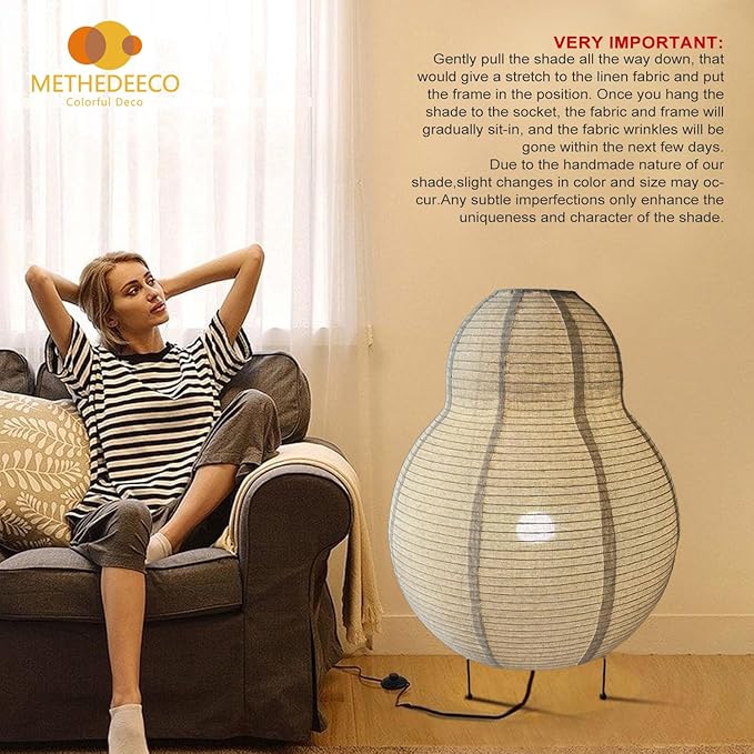 Japanese Floor Lamp Dimmable Ambient Lighting 23INCH Minimalism Linen Floor Lamp Japanese Decor Lantern Scandinavian Style Paper Lantern Light