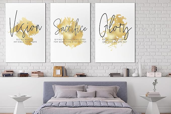 3 Piece Office Canvas Wall Art, Gold Motivational Quotes Canvas Print Pictures Wall Decor for Office, Men Women Inspirational Framed Artwork Home Office Decor 24"x36" x 3 Pcs