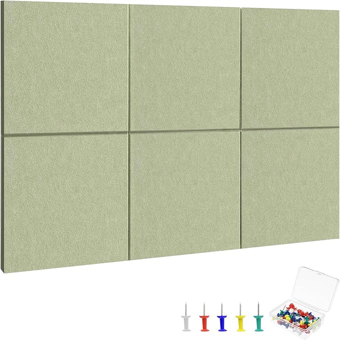 Large Cork Board 36" x 24", 6 Pack Felt Wall Tiles with Colored Pushpins, Bulletin Board with 40 Safe Removable Adhesive Tabs, Pin Board Cork Boards for Walls Home Office Decor - Sage