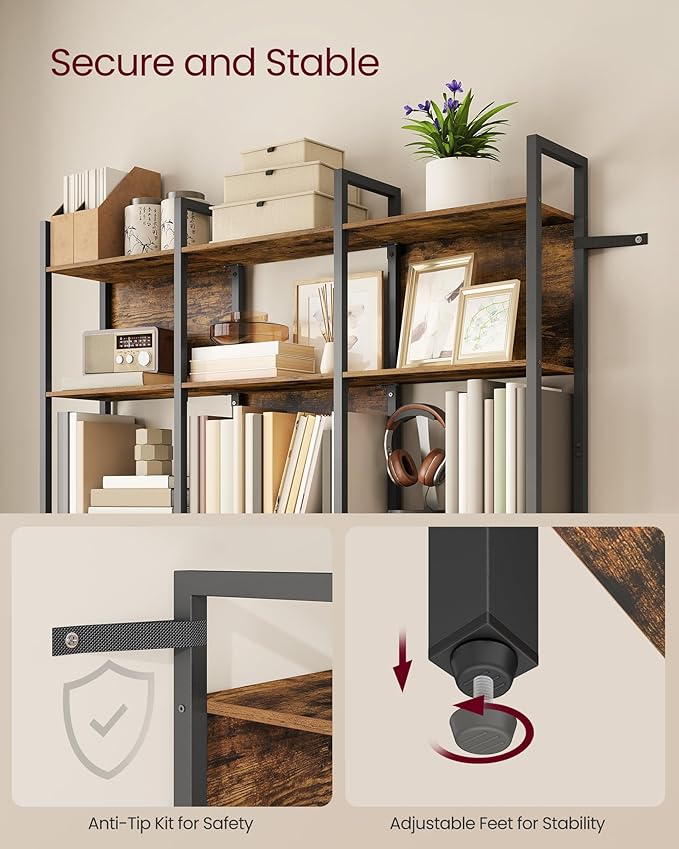 VASAGLE 6-Tier Bookshelf, Book Shelf, Industrial Bookcase, with Steel Frame, for Living Room, Home Office, Bedroom, 9.4 x 50.4 x 73.7 Inches, Rustic Brown and Ink Black ULLS151K01