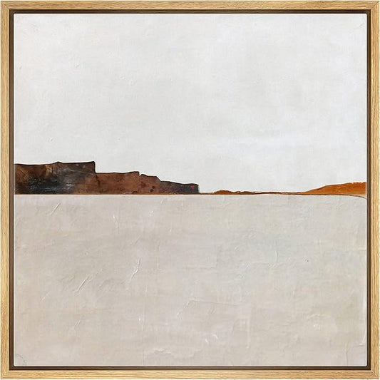 SIGNWIN Framed Canvas Print Wall Art Brown Pastel Paint Stroke Landscape Abstract Shapes Illustration Modern Art Decorative Nordic Minimal Calm/Zen for Living Room, Bedroom, Office - 16"x16" Natural