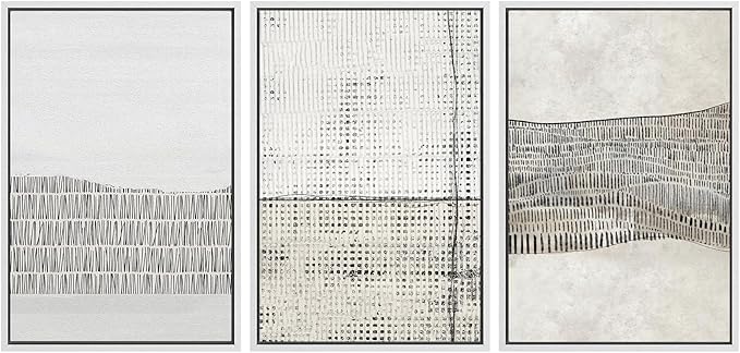 SIGNWIN Framed Canvas Print Wall Art Set Grunge Black Tan Line Art Landscape Abstract Shapes Cozy Neutral Modern Art Decorative Contemporary Minimal for Living Room, Bedroom, Office - 24"x36"x3 White