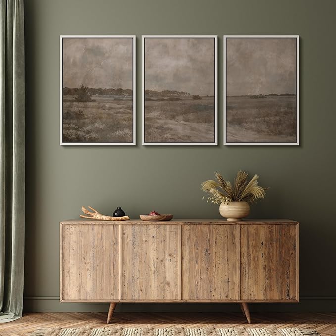 MUDECOR Framed Wall Art Print Set Vintage Neutral Countryside Landscape Rustic Field Path and Distant Trees Illustrations Modern Art Boho Decorative for Living Room, Bedroom, Office - 16"x24"x3 WHITE