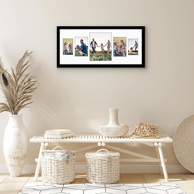 Americanflat 12x28 Collage Picture Frame with Polished Plexiglass - Multi Picture Frames Fit One 8x10, Two 4x6 and Two 5x7 Photos or Use as One 12x28 Frame - Signature Collection - Black