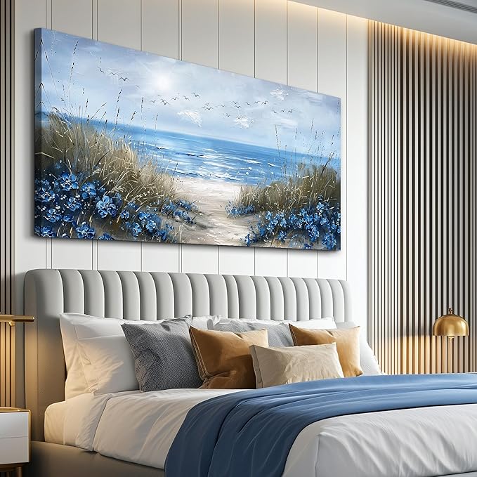 KELIYUAN Large Wall Decor For Living Room Canvas Wall Art For Office Bedroom Aesthetic Blue Ocean Sea Wave Wall Painting Artwork Pictures Modern Beach Posters Ready To Hang Home Decoration 30"x60"