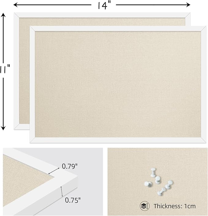 11x14.5 Inch Cork Board for Wall Hanging with Linen, Bulletin Board with Push Pins, Mounted Memo Message Board for Home Office Decor, Dorm Room Essentials, Classroom Organization
