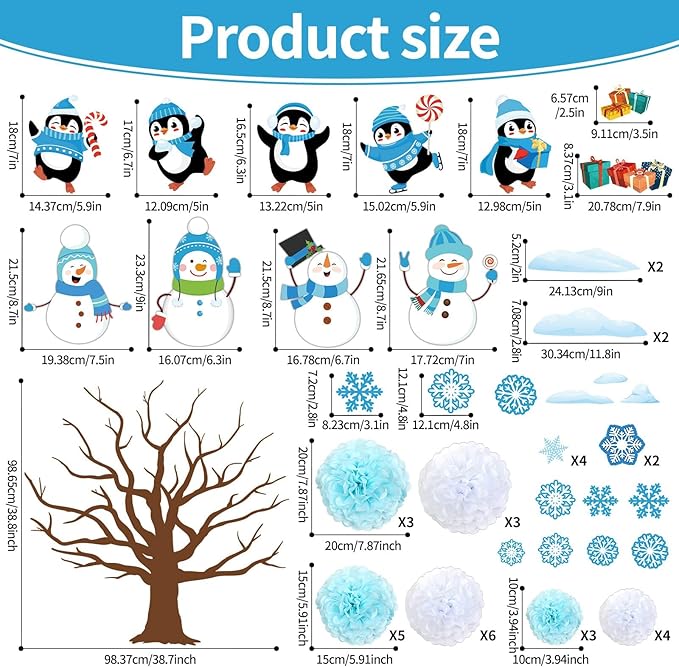 Winter Bulletin Board Decoration Set Winter Wonderland Cutouts for Classroom Winter 3D Tree with Paper Pom Poms Snowflake Bulletin Board for School Classroom Nursery Christmas Party Wall Door Decor